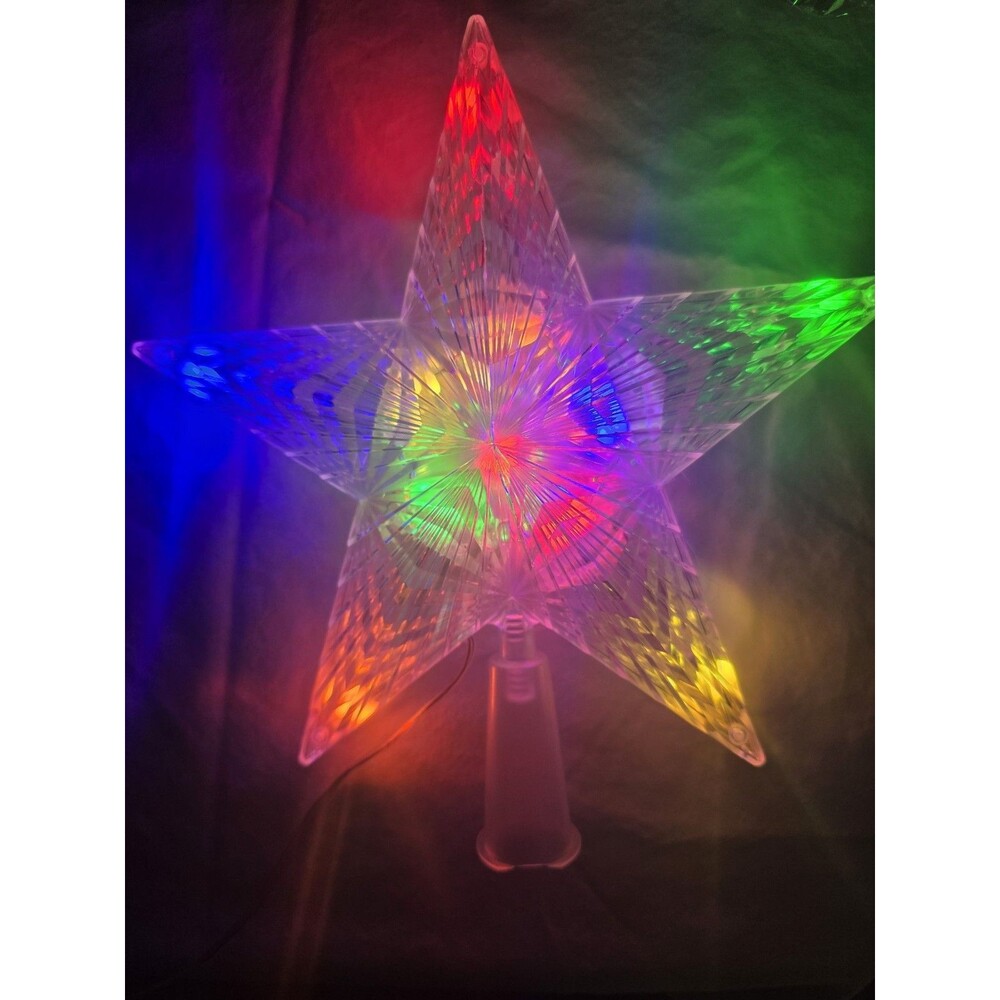 BrizLabs Clear Lighted Color-Changing Star Christmas Tree Topper w/ Remote 8in
